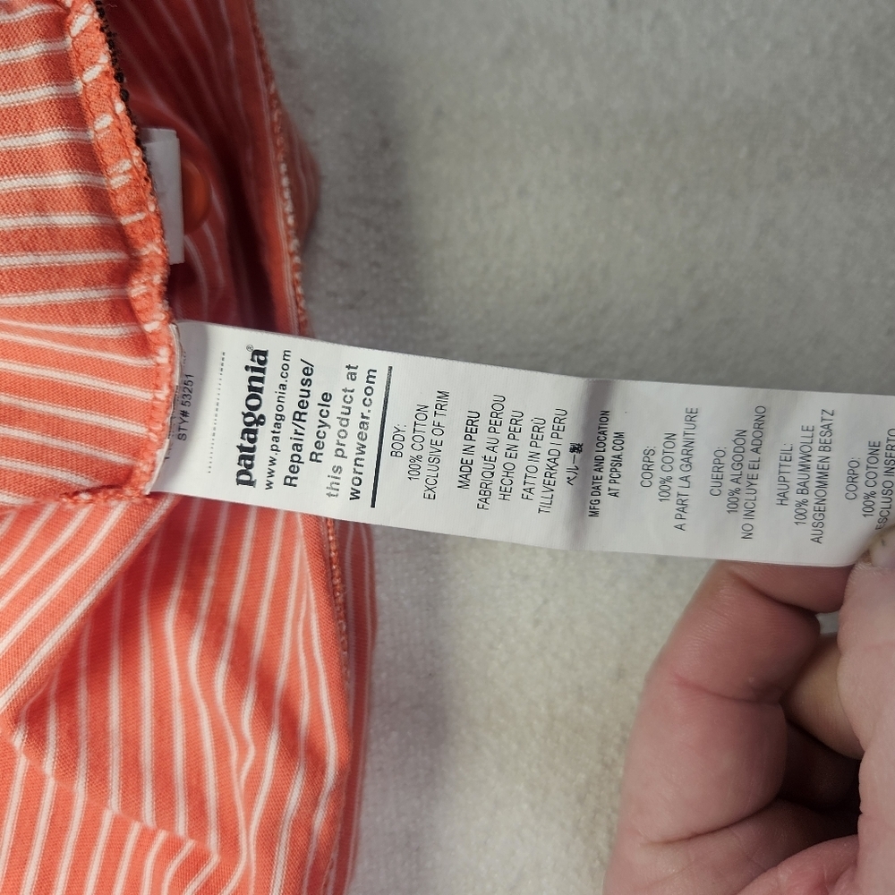 Patagonia Polo Shirt XL Orange Striped Organic Cotton Pocket - Picture 6 of 7